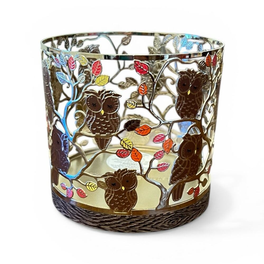 B&BW Autumn Fall Owl & Leaves 3 Tier Candle Holder